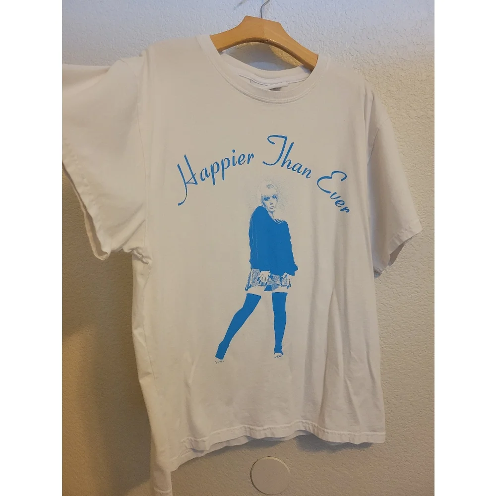 Happier Than Ever Graphic Tee - White and Blue Billie Eilish size L concert tee - Picture 1 of 8